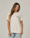 Salty Crew Womens Sushi Roll Boyfriend Tee in Off White cream front view showing the comfortable relaxed short sleeve crewneck tee silhouette and small custom chest screen print logo, sold by Point Break Cambridge local family surf shop at 63 Duke street.