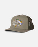 Salty Crew Yellow Tailed Trucker Cap in Agave green front view showing the structured canvas front panels curved protective visor bill and clean custom yellowtail marine brand logo patch layout, sold by Point Break Cambridge local family surf shop at 63 Duke street.