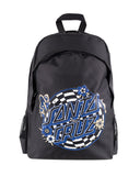 Santa Cruz Field Check Backpack in Black front view showing the checkerboard print pattern front pocket and embroidered brand patch, sold by Point Break Cambridge local family surf shop at 63 Duke street.