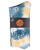 Santa Cruz Malba Crash Stack Crew Sock 2Pk in Teal Tie Dye and Black Tie Dye front view showing the vibrant tie dye variants and knitted brand graphic logos, sold by Point Break Cambridge local family surf shop at 63 Duke street.