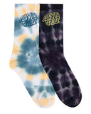 Santa Cruz Malba Crash Stack Crew Sock 2Pk in Teal Tie Dye and Black Tie Dye side profile view showing the comfortable mid calf height and contoured ankle fit, sold by Point Break Cambridge local family surf shop at 63 Duke street.