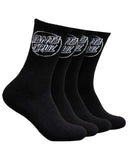 Santa Cruz Opus Dot Crew Sock 4Pk in Black front view showing the multipack alignment and signature printed dot logos, sold by Point Break Cambridge local family surf shop at 63 Duke street.