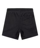Back view of the black Santa Cruz Global Flame Strip Track Shorts highlighting the clean rear patch pocket and comfortable fleece drape.