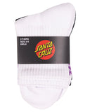 Santa Cruz Strange SC Strip Mid Sock 2Pk in White and Black side profile view showing the comfortable mid-length calf height and contoured athletic ankle support, sold by Point Break Cambridge local family surf shop at 63 Duke street.