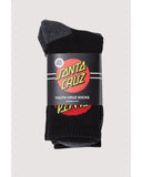 Santa Cruz Youth Classic Dot 4 Pack Socks in Black side profile view showing the youth mid calf height and contoured athletic ankle support, sold by Point Break Cambridge local family surf shop at 63 Duke street.