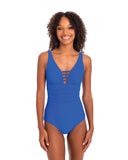 Togs Cobalt V Neck Binding One piece - Blue