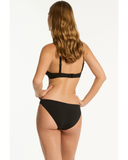 Person wearing a black bikini on a white background Back view of the Sea Level Essentials Regular Cheeky Bikini Pant in Black, displaying the modern minimalist cheeky rear coverage.