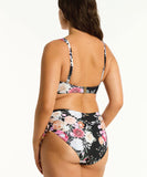Back view of the black Sea Level Belle Mid Drawstring Pant swim bottoms style SL4012BL highlighting the moderate seat coverage and smooth sculpting profile.