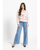 Seeking Lola Audrey Blazer in Marshmallow cream front view showing the tailored collar and front button closure, sold by Point Break Cambridge local family surf shop at 63 Duke street.