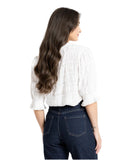 Seeking Lola Butterfly Top in White back view showing the relaxed drape and clean premium white fabric panel, sold by Point Break Cambridge local family surf shop at 63 Duke street.
