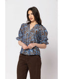 Seeking Lola Honest Top in Choc Mistique side profile view highlighting the comfortable regular length torso cut clean outseam stitching paneling and functional deep fluid drape patterned design lines, sold by Point Break Cambridge local family surf shop at 63 Duke street.