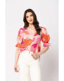 Seeking Lola Honest Top in Strawberry Punch pink front view showing the elegant relaxed silhouette flattering tailored neckline and clean casual flowing lower pink hemline profile, sold by Point Break Cambridge local family surf shop at 63 Duke street.