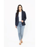 Front view of the Seeking Lola Jordanna Blazer in classic navy blue showing the elegant lapels and tailored fit.