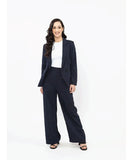 Front view of the Seeking Lola Jordanna Blazer in classic navy blue showing the elegant lapels and tailored fit.
