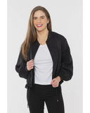 Seeking Lola Keen Jacket in Black front view showing the clean structured silhouette and front closure, sold by Point Break Cambridge local family surf shop at 63 Duke street.