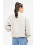 Seeking Lola Keen Jacket in Oatmeal beige back view showing the premium tailored fall and relaxed fit, sold by Point Break Cambridge local family surf shop at 63 Duke street.