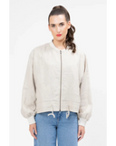Seeking Lola Keen Jacket in Oatmeal beige front view showing the clean structured silhouette and front closure, sold by Point Break Cambridge local family surf shop at 63 Duke street.