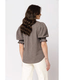 Seeking Lola Relaxed Butterfly Top in Coffee brown back view showing the elegant relaxed drape premium dark earth fabric alignment and clean structural shoulder paneled tailoring with flatlock seam stitching, sold by Point Break Cambridge local family surf shop at 63 Duke street.