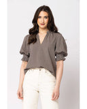 Seeking Lola Relaxed Butterfly Top in Coffee brown front view showing the elegant relaxed silhouette flattering tailored neckline and clean flowing butterfly wing sleeve drape profile, sold by Point Break Cambridge local family surf shop at 63 Duke street.