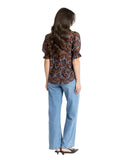 Seeking Lola SS Movement Blouse in Peacan Smudge brown abstract print back view showing the premium fabric fall and shoulder line, sold by Point Break Cambridge local family surf shop at 63 Duke street.