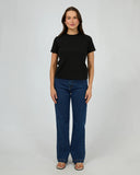 Front view of the Silent Theory Women's Regular Tee in Black showing the classic crew neck and standard everyday fit.