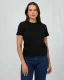 Front view of the Silent Theory Women's Regular Tee in Black showing the classic crew neck and standard everyday fit.