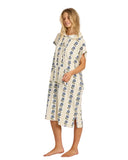 Sisstrevolution Charlie Hooded Towel in Sea Salt side profile view highlighting the comfortable loose armhole cut openings and relaxed roomy fit drape, sold by Point Break Cambridge local family surf shop at 63 Duke street.