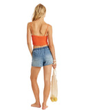 Sisstrevolution Kai Woven Tank Top in Cayenne red back view showing the straight regular drape and adjustable shoulder strap configuration, sold by Point Break Cambridge local family surf shop at 63 Duke street.