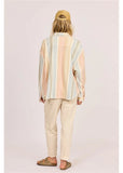 Back view of the ladies Sisstrevolution Matty shirt jacket showcasing the relaxed oversized fit and curved hem.