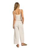 Sisstrevolution Ocean Drifter Woven Pant in Sea Salt white back view showing the straight regular drape silhouette and premium lightweight pocket stitching layout, sold by Point Break Cambridge local family surf shop at 63 Duke street.
