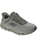 Skechers Go Run Glide-Step Arch Fit in Olive green running shoes back view showing the supportive heel counter and pull tab, sold by Point Break Cambridge local family surf shop at 63 Duke street.