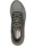 Skechers Go Run Glide-Step Arch Fit in Olive green running shoes back view showing the supportive heel counter and pull tab, sold by Point Break Cambridge local family surf shop at 63 Duke street.