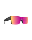 Spy Cyrus Switch Sunglasses in Matte Black front view showcasing the bold oversized square shield silhouette premium Happy Gray Green lens sleek matte black Grilamid frame and modern performance-inspired styling, sold by Point Break Cambridge local family surf shop at 63 Duke Street.