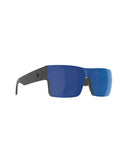 Spy Cyrus Switch Sunglasses in Translucent Gunmetal front view showcasing the bold oversized square shield silhouette striking Happy Grey Green Blue Mirror lens premium translucent gunmetal Grilamid frame and contemporary performance-inspired styling, sold by Point Break Cambridge local family surf shop at 63 Duke Street.