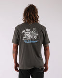 T&C Location Tee in Vintage Charcoal back view showing the relaxed straight silhouette and premium shoulder-to-shoulder seam stitching, sold by Point Break Cambridge local family surf shop at 63 Duke street.