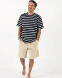 T&C Ninetees Cord Short in Stone grey front view showing the textured corduroy paneling fixed waist closure and classic pocket entry layout, sold by Point Break Cambridge local family surf shop at 63 Duke street.