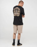 The Mad Hueys Dragon Captain SS Tee in Black back view showing the relaxed straight silhouette and bold oversized custom nautical dragon art graphic print, sold by Point Break Cambridge local family surf shop at 63 Duke street.