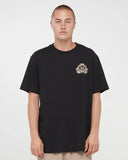 The Mad Hueys Dragon Captain SS Tee in Black front view showing the comfortable ribbed crew neck and signature chest brand graphic logo print, sold by Point Break Cambridge local family surf shop at 63 Duke street.