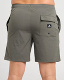 The Mad Hueys Freestyle 18 Swim Volley Short in Charcoal back view showing the rear pocket setup and durable premium stitching, sold by Point Break Cambridge local family surf shop at 63 Duke street.
