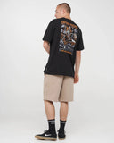 The Mad Hueys Plank Captain Cooked SS Tee in Black back view showing the relaxed straight silhouette and bold oversized custom nautical captain artwork graphic print, sold by Point Break Cambridge local family surf shop at 63 Duke street.