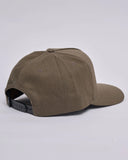 The Mad Hueys Shield Fk Off Twill Snapback in Olive green back view showing the premium panel construction and adjustable snapback strap, sold by Point Break Cambridge local family surf shop at 63 Duke street.