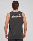 The Mad Hueys Surfing Hueys Tank in Vintage Black back view showing the relaxed straight silhouette and bold oversized custom surfing hueys artwork graphic print, sold by Point Break Cambridge local family surf shop at 63 Duke street.