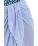 Detailed close-up macro view of the premium stretch mesh fabric texture and vibrant blue and lilac print details on the Togs sarong.