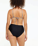 Back view of the Togs Savanna Bikini X Top in the animal print pattern highlighting the adjustable sliding back straps and secure center tie closure