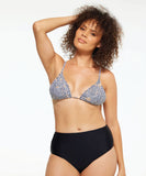 Front view of the Togs Savanna Bikini X Top in the animal print pattern showing the classic triangle cups and supportive underbust band. This image features the Togs Savanna Bikini X Top, a stylish and vibrant women's swimwear top. The top is designed with a bold animal print, adding a touch of wild elegance to the beach or poolside attire. 