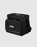 Unit Stack 13L Cooler Bag side profile view highlighting the extra utility pocket features and durable adjustable woven shoulder strap attachment anchorage points, sold by Point Break Cambridge local family surf shop at 63 Duke street.
