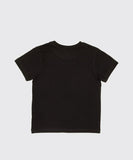 Black t-shirt on a light gray background. Back view of the black Unit Kids Roam Tee highlighting the clean shoulders and straight jersey drape.