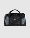 Unit Trail Duffle Bag front view showing the rugged weather resistant paneling heavy duty zipper tracks and prominent printed front brand logo, sold by Point Break Cambridge local family surf shop at 63 Duke street.
