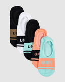 Unit Equip Ladies Bamboo Invisible Socks 5 Pack packaging view showing the low profile no show liners, sold by Point Break Cambridge local family surf shop at 63 Duke street.