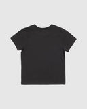 Unit Kids Happy Tee in Washed Black back view showing the relaxed straight kids silhouette drape and premium shoulder-to-shoulder structural seam stitching, sold by Point Break Cambridge local family surf shop at 63 Duke street.